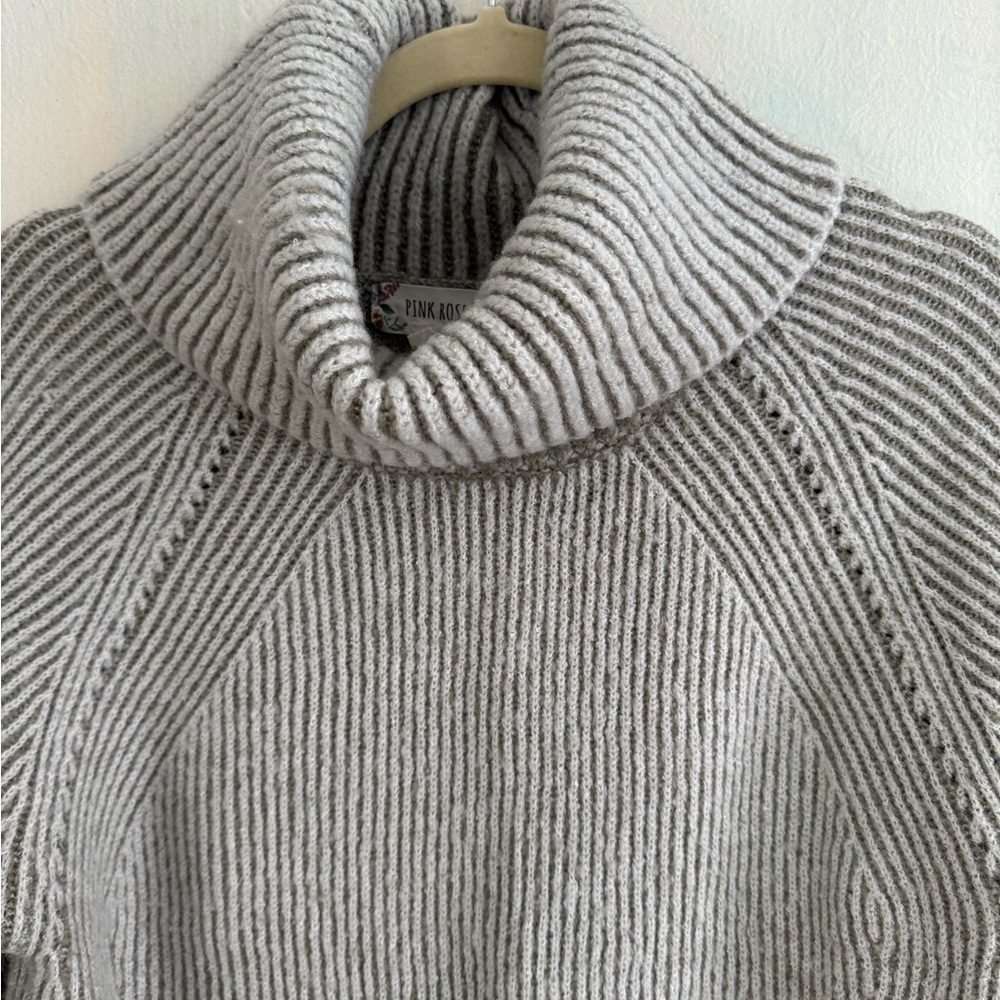 PINK ROSE Knit Ribbed Cowl Neck Turtleneck Gray Brown Size XS - Picture 3 of 7